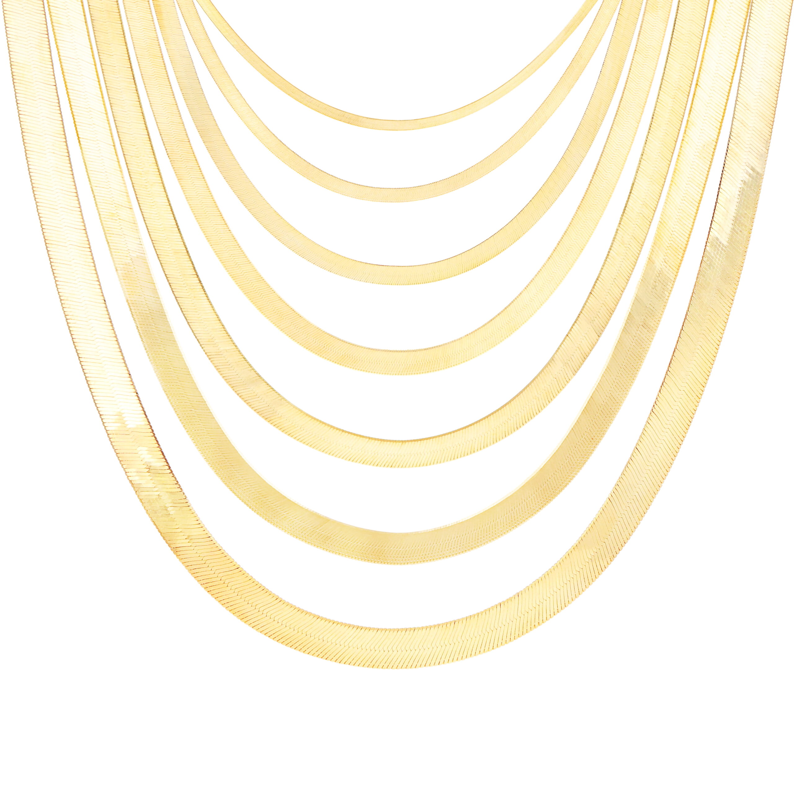 Nuragold 14K Real Yellow Gold Solid Herringbone Flexible Chain Necklace 14"-24" (3mm-7mm) Italian Jewelry for Men & Women