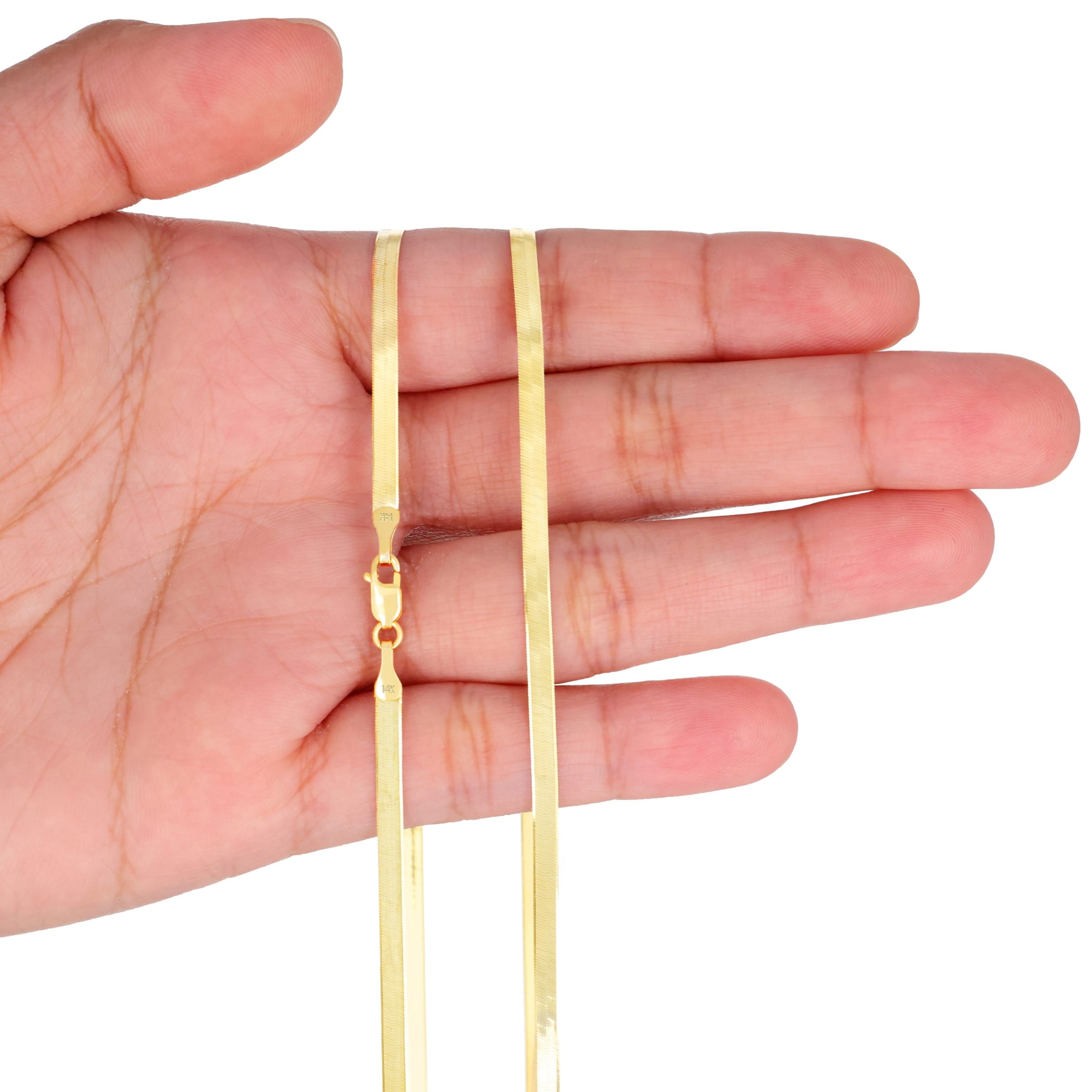 Nuragold 14K Real Yellow Gold Solid Herringbone Flexible Chain Necklace 14"-24" (3mm-7mm) Italian Jewelry for Men & Women - Image 2