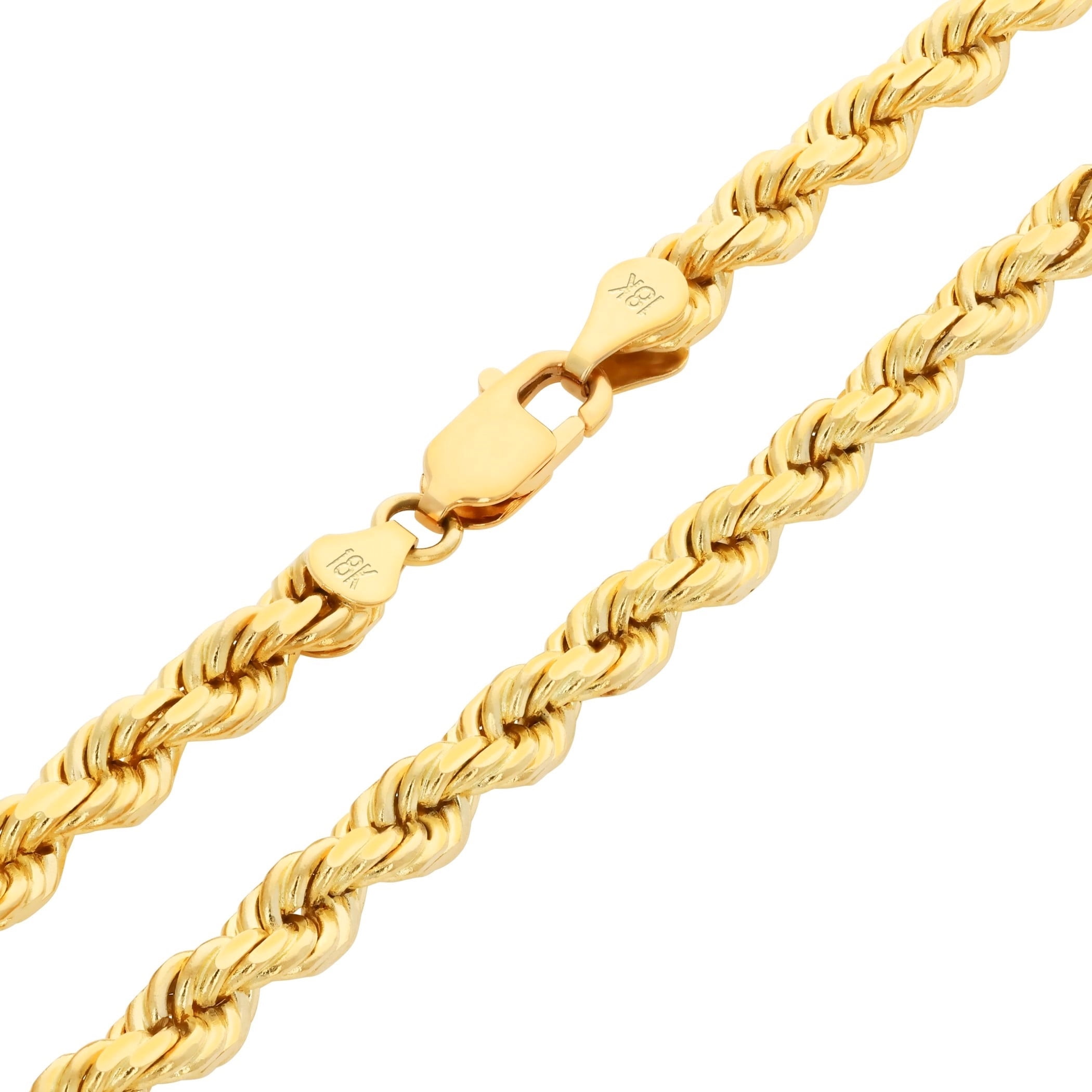 Nuragold 18k Real Yellow Gold 5mm Rope Chain Diamond Cut Necklace (18"-28") Italian Jewelry for Men & Women