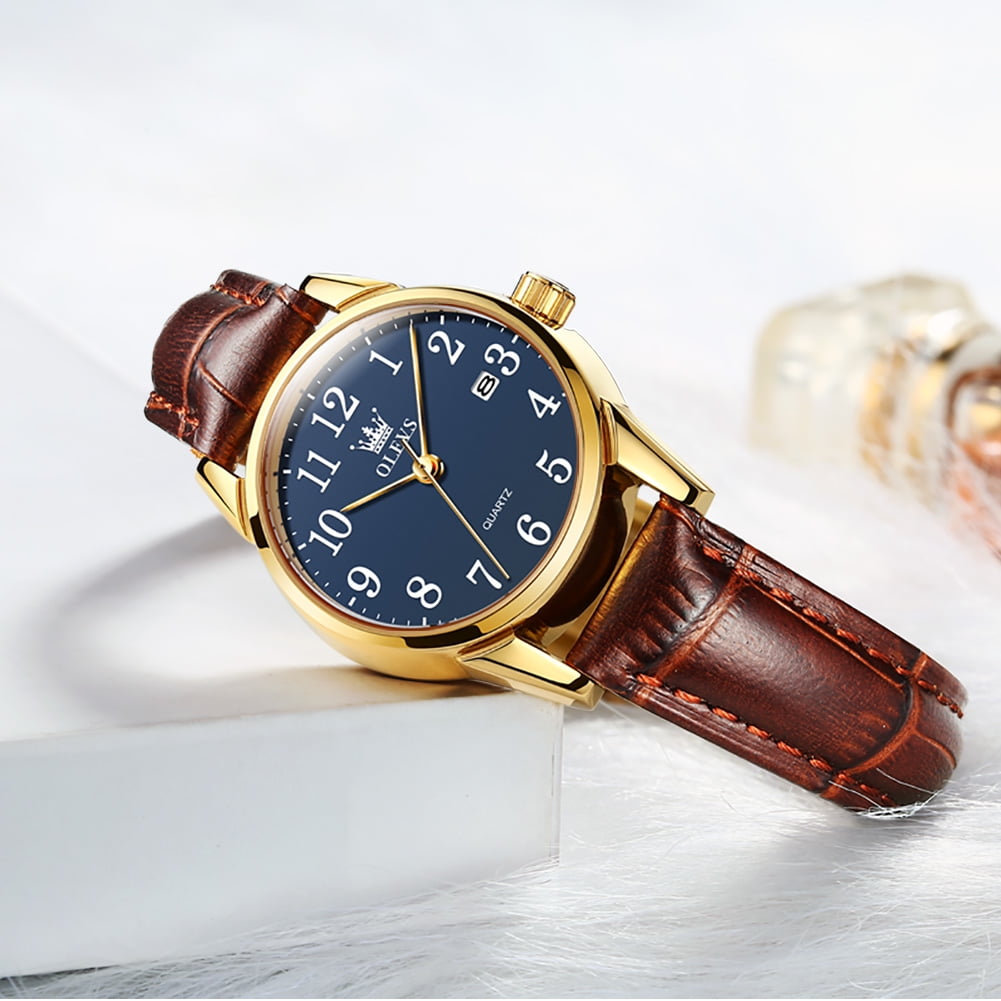 OLEVS Classic Leather Watches for Women, Business Dress Roman Arabic Numerals Ladies Watches, Waterproof Analog Quartz Womens Wrist Watches Brown Leather Strap Relojes para Mujer - Image 3