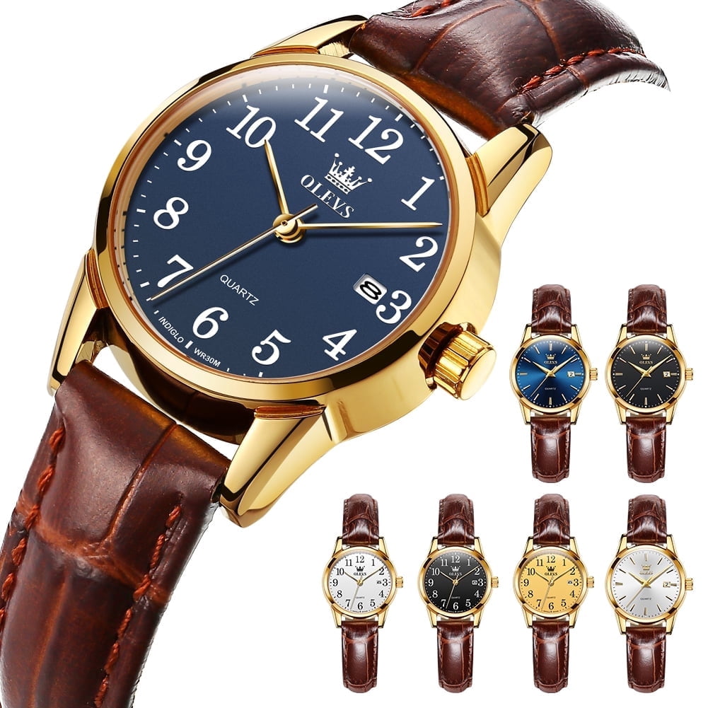 OLEVS Classic Leather Watches for Women, Business Dress Roman Arabic Numerals Ladies Watches, Waterproof Analog Quartz Womens Wrist Watches Brown Leather Strap Relojes para Mujer