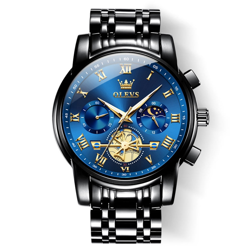 OLEVS Mens Watches Chronograph Business Dress Quartz Stainless Steel Waterproof Luminous Date Wrist Watch For Men Blue Dial - Image 5