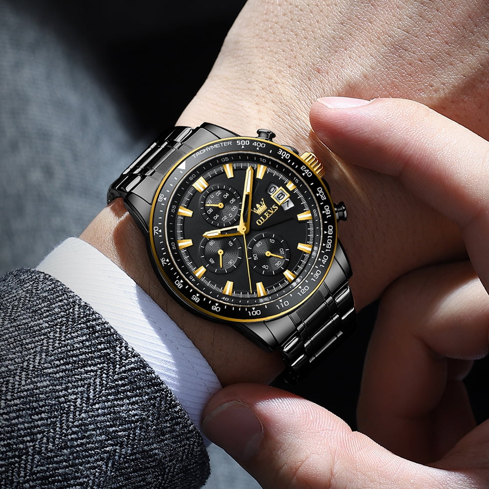 OLEVS Mens Watches,Big Dial Watches for Men Chronograph Stainless Steel Watch with Day Waterproof Analog Quartz Watches - Image 2