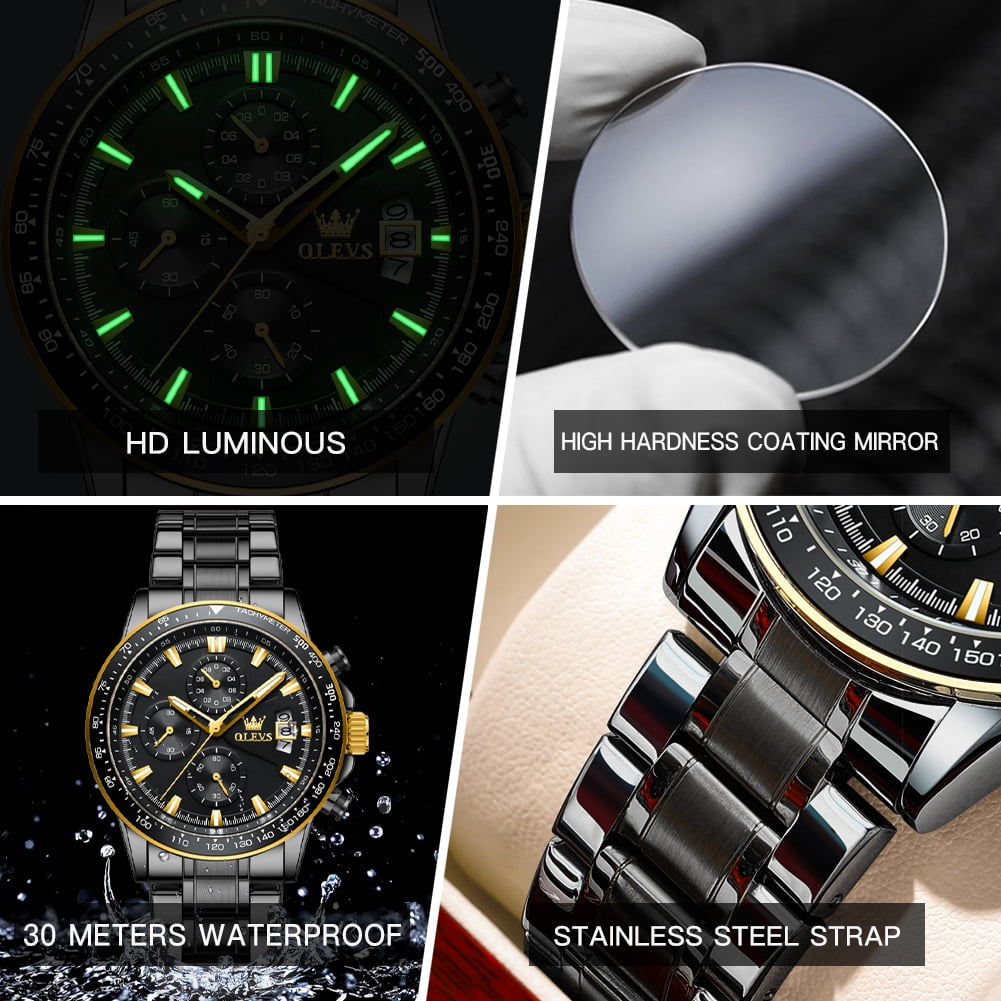 OLEVS Mens Watches,Big Dial Watches for Men Chronograph Stainless Steel Watch with Day Waterproof Analog Quartz Watches - Image 5