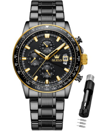 OLEVS Mens Watches,Big Dial Watches for Men Chronograph Stainless Steel Watch with Day Waterproof Analog Quartz Watches