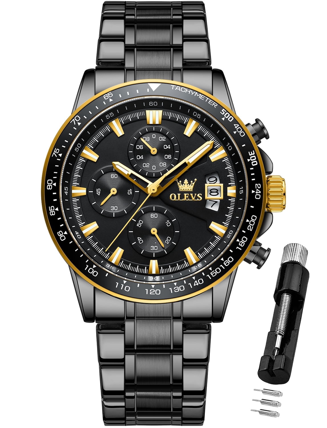 OLEVS Mens Watches,Big Dial Watches for Men Chronograph Stainless Steel Watch with Day Waterproof Analog Quartz Watches