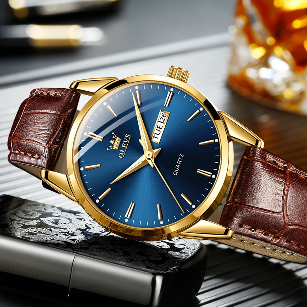 OLEVS Mens Watches,Brown Leather Watch for Men,Case Analog Quartz Fashion Business Dress Watch Day Date Luminous Waterproof Casual Male Wrist Watches Reloj para Hombre - Image 5