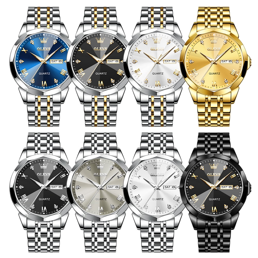 OLEVS Watch for Men Diamond Business Dress Analog Quartz Stainless Steel Waterproof Luminous Date Two Tone Luxury Casual Wrist Watch - Image 4