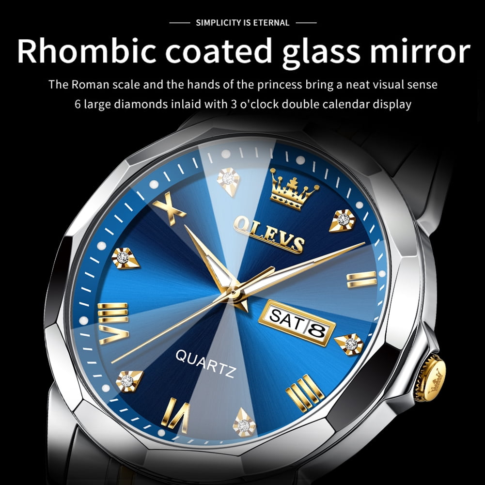 OLEVS Watch for Men Diamond Business Dress Analog Quartz Stainless Steel Waterproof Luminous Date Two Tone Luxury Casual Wrist Watch - Image 3