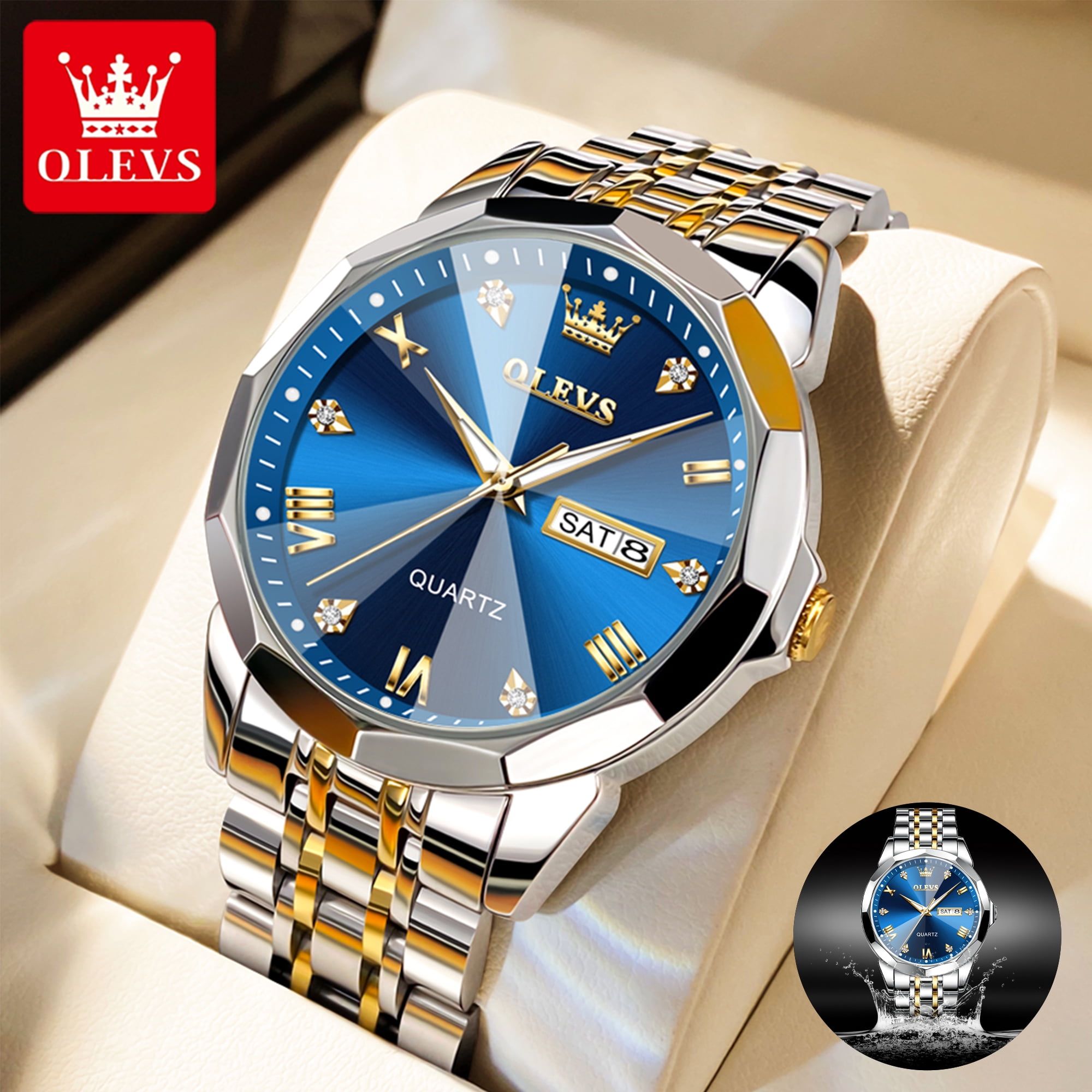 OLEVS Watches for Men Business Dress Analog Quartz Two Tone Gold Plated Stainless Steel Classic Waterproof Luminous Date Casual Mens Wrist Watches Reloj Para Hombre - Image 5