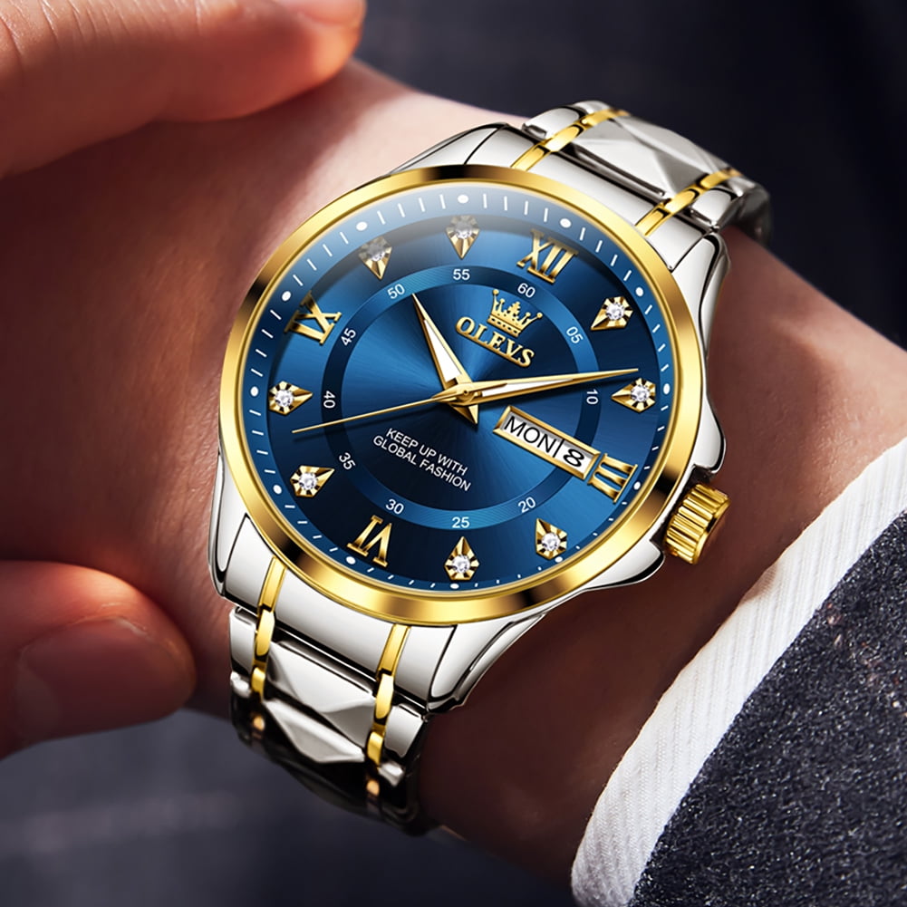 OLEVS Watches for Men Business Dress Diamond Analog Quartz Date Luxury Classic Casual Stainless Steel Waterproof Luminous Mens Wrist Watches Gifts Reloj para Hombre Blue/Black Dial - Image 5