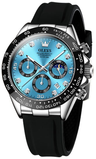 OLEVS Watches for Men Chronograph Multifunction Sport Silicone Luxury Dress Moon Phase Quartz Male Watch Waterproof Mens Wrist Watches Reloj para Hombre,plated golden/Black/White/Blue/Grey Dial
