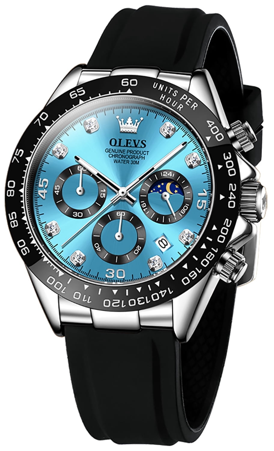 OLEVS Watches for Men Chronograph Multifunction Sport Silicone Luxury Dress Moon Phase Quartz Male Watch Waterproof Mens Wrist Watches Reloj para Hombre,plated golden/Black/White/Blue/Grey Dial