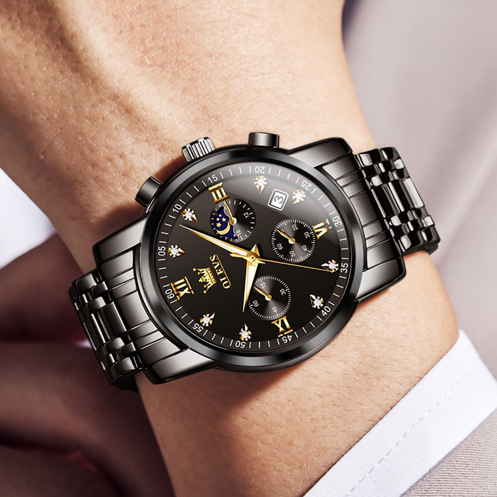 OLEVS Watches for Men Luxury Dress Casual Analog Quartz Gold Plated Stainless Steel Chronograph Moon Phase Waterproof Luminous Date Business Mens Wrist Watches Reloj Para Hombre - Image 5