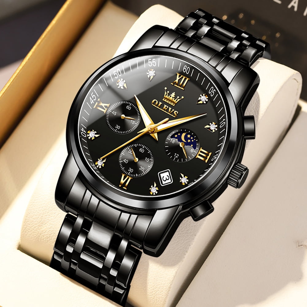 OLEVS Watches for Men Luxury Dress Casual Analog Quartz Gold Plated Stainless Steel Chronograph Moon Phase Waterproof Luminous Date Business Mens Wrist Watches Reloj Para Hombre - Image 2
