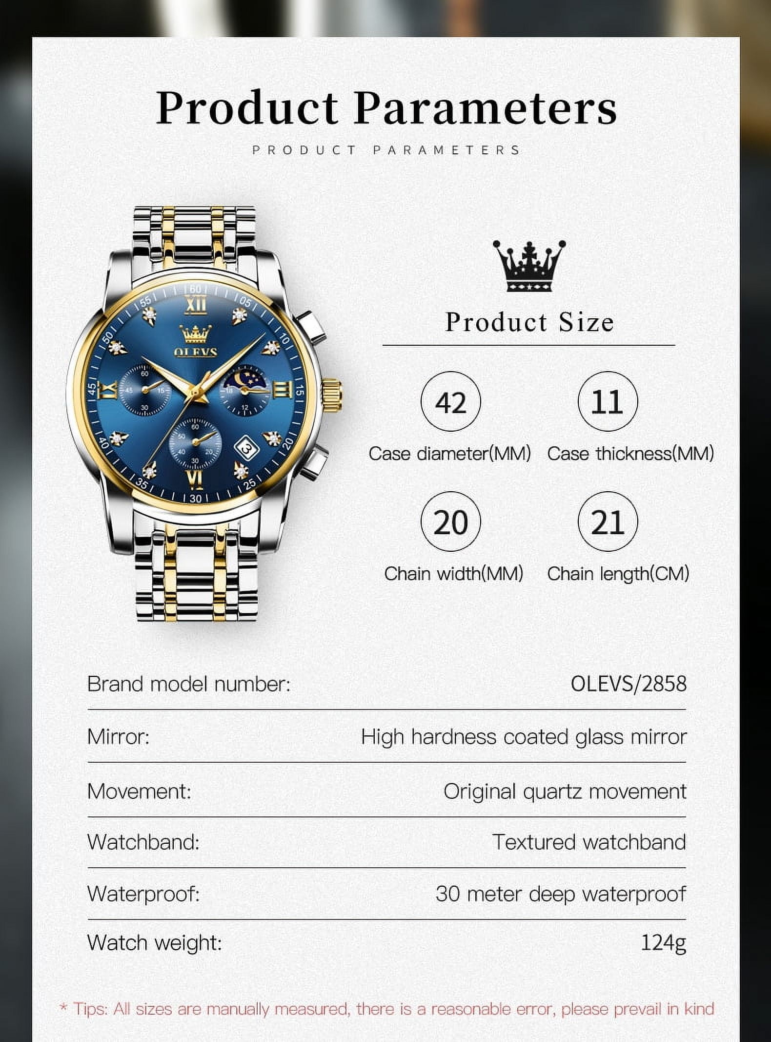 OLEVS Watches for Men, Mens Watches Gifts for Men Chronograph Analog Quartz Luxury Casual Classic Diamond Waterproof Luminous Stainless Steel Reloj para Hombre Blue Dial - Image 4