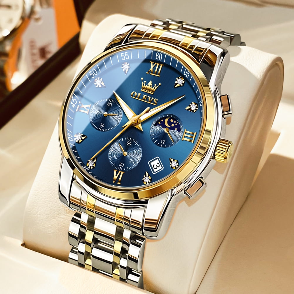 OLEVS Watches for Men, Mens Watches Gifts for Men Chronograph Analog Quartz Luxury Casual Classic Diamond Waterproof Luminous Stainless Steel Reloj para Hombre Blue Dial - Image 5