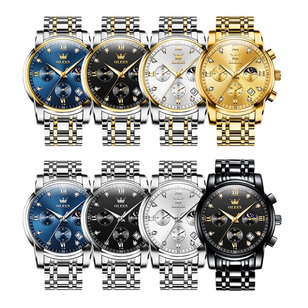 OLEVS Watches for Men, Mens Watches Gifts for Men Chronograph Analog Quartz Luxury Casual Classic Diamond Waterproof Luminous Stainless Steel Reloj para Hombre Blue Dial - Image 3