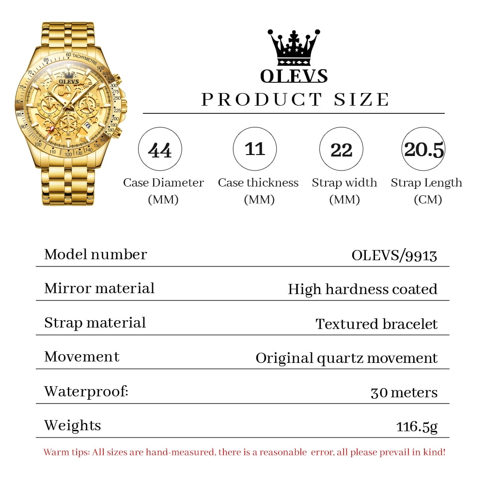 OLEVS Watches for Men Waterproof Luxury Dress Analog Quartz Chronograph Fashion Gold Plated Stainless Steel Luminous Date Classic Mens Wrist Watches Reloj Para Hombre White/Black Dial - Image 4