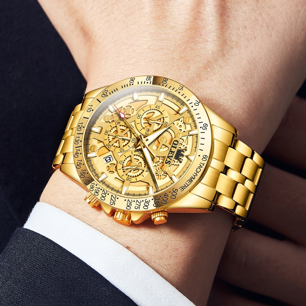 OLEVS Watches for Men Waterproof Luxury Dress Analog Quartz Chronograph Fashion Gold Plated Stainless Steel Luminous Date Classic Mens Wrist Watches Reloj Para Hombre White/Black Dial - Image 5