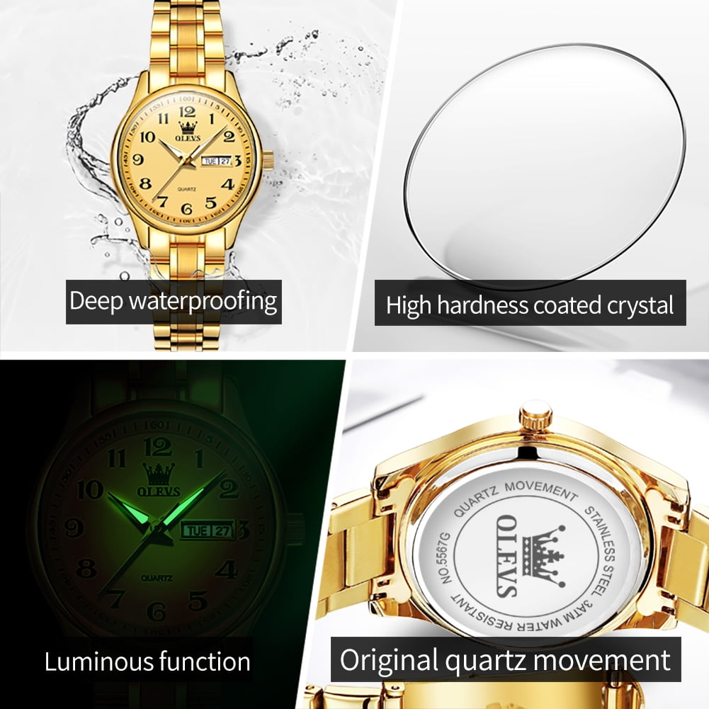 OLEVS Watches for Women Business Dress Two Tone Gold Plated Stainless Steel Analog Quartz Digital Date Waterproof Luminous Ladies Wrist Watches Relojes para Mujer - Image 2