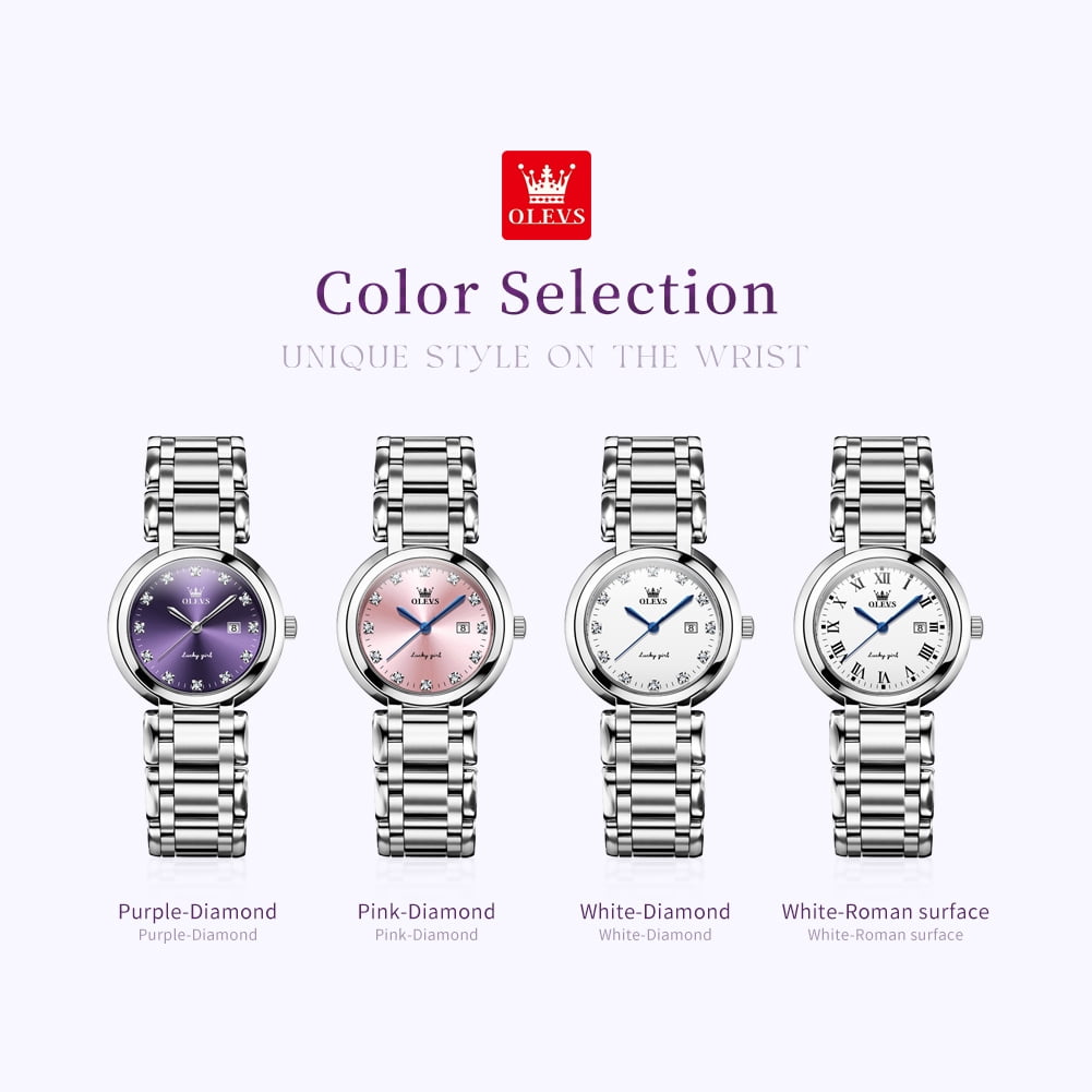 OLEVS Watches for Womens Analog Quartz Silver Strap Fashions Classic Dress Stainless Steel Date Waterproof Casual Ladies Watches Gift Womens Wrist Watches Reloj Para Mujer White/Pink/Purple - Image 5