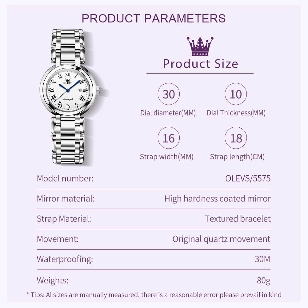 OLEVS Watches for Womens Analog Quartz Silver Strap Fashions Classic Dress Stainless Steel Date Waterproof Casual Ladies Watches Gift Womens Wrist Watches Reloj Para Mujer White/Pink/Purple - Image 4