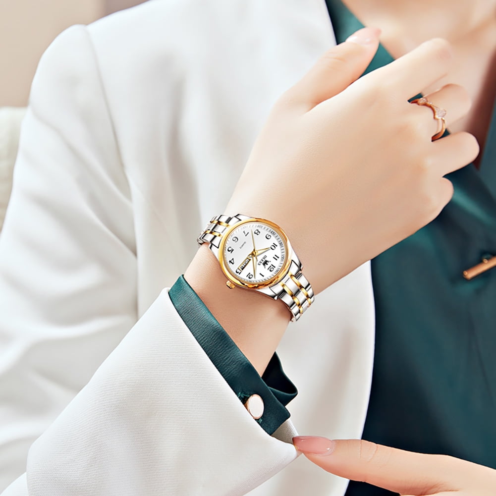 OLEVS Women Watches Business Dress Female Ladies for Small Wrist Watch Gold Plated Silver Tone Stainless Steel Band Analog Quartz Waterproof Lady Watches - Image 3
