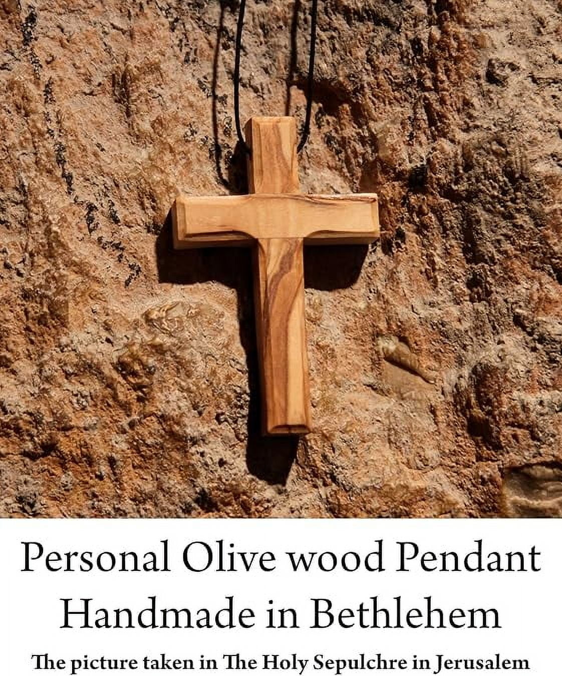 Olive Wood Hanging Crucifix with Cotton Cord - Necklace, Certificate of Origin -The Jerusalem Gift Shop Shop - Image 4