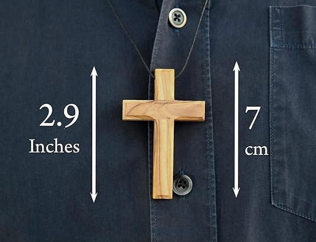 Olive Wood Hanging Crucifix with Cotton Cord - Necklace, Certificate of Origin -The Jerusalem Gift Shop Shop - Image 2