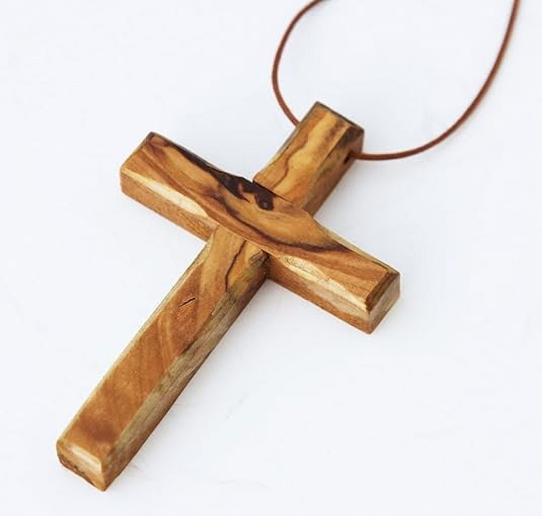 Olive Wood Hanging Crucifix with Cotton Cord - Necklace, Certificate of Origin -The Jerusalem Gift Shop Shop - Image 3