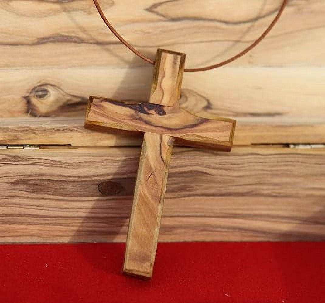 Olive Wood Hanging Crucifix with Cotton Cord - Necklace, Certificate of Origin -The Jerusalem Gift Shop Shop - Image 5