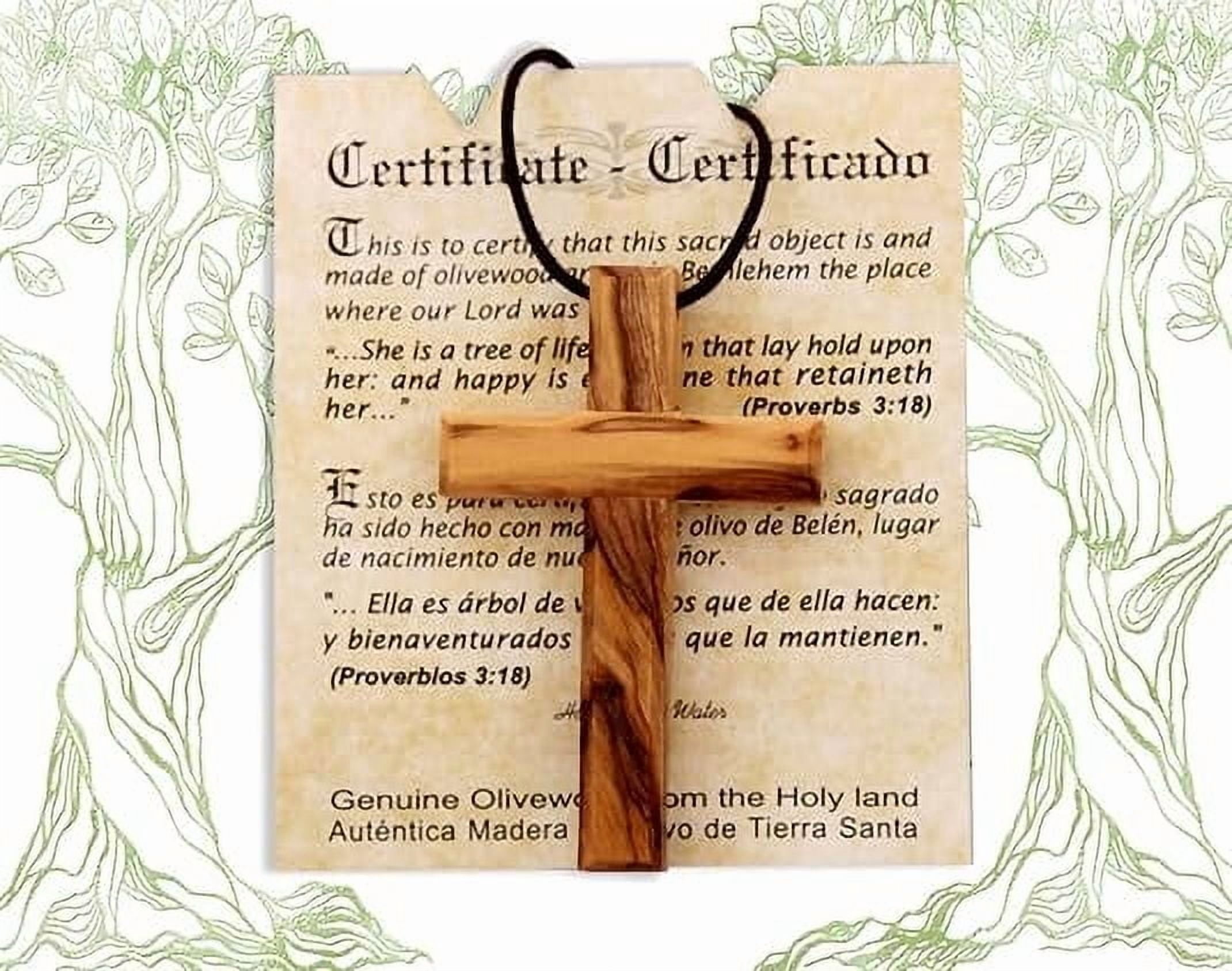 Olive Wood Hanging Crucifix with Cotton Cord - Necklace, Certificate of Origin -The Jerusalem Gift Shop Shop