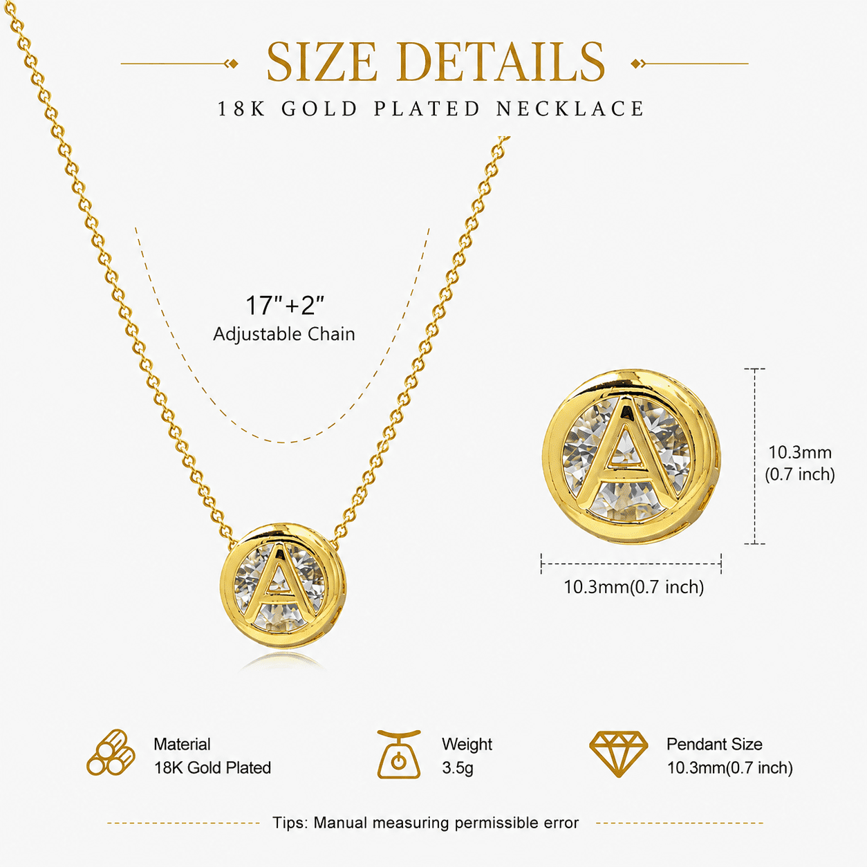 Opalunae A Initial Necklace for Women, 18K Gold Plated Round Letter A Pendant with Cubic Zirconia, Personalized Initial Jewelry Gift for Mom, Wife, Girlfriend - Image 5