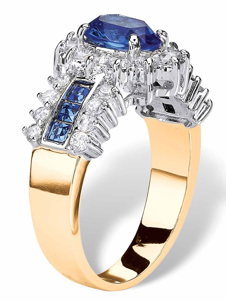 PalmBeach Jewelry Oval Crystal and CZ Two-Tone Halo Cocktail Ring in Gold-Plated - Image 4