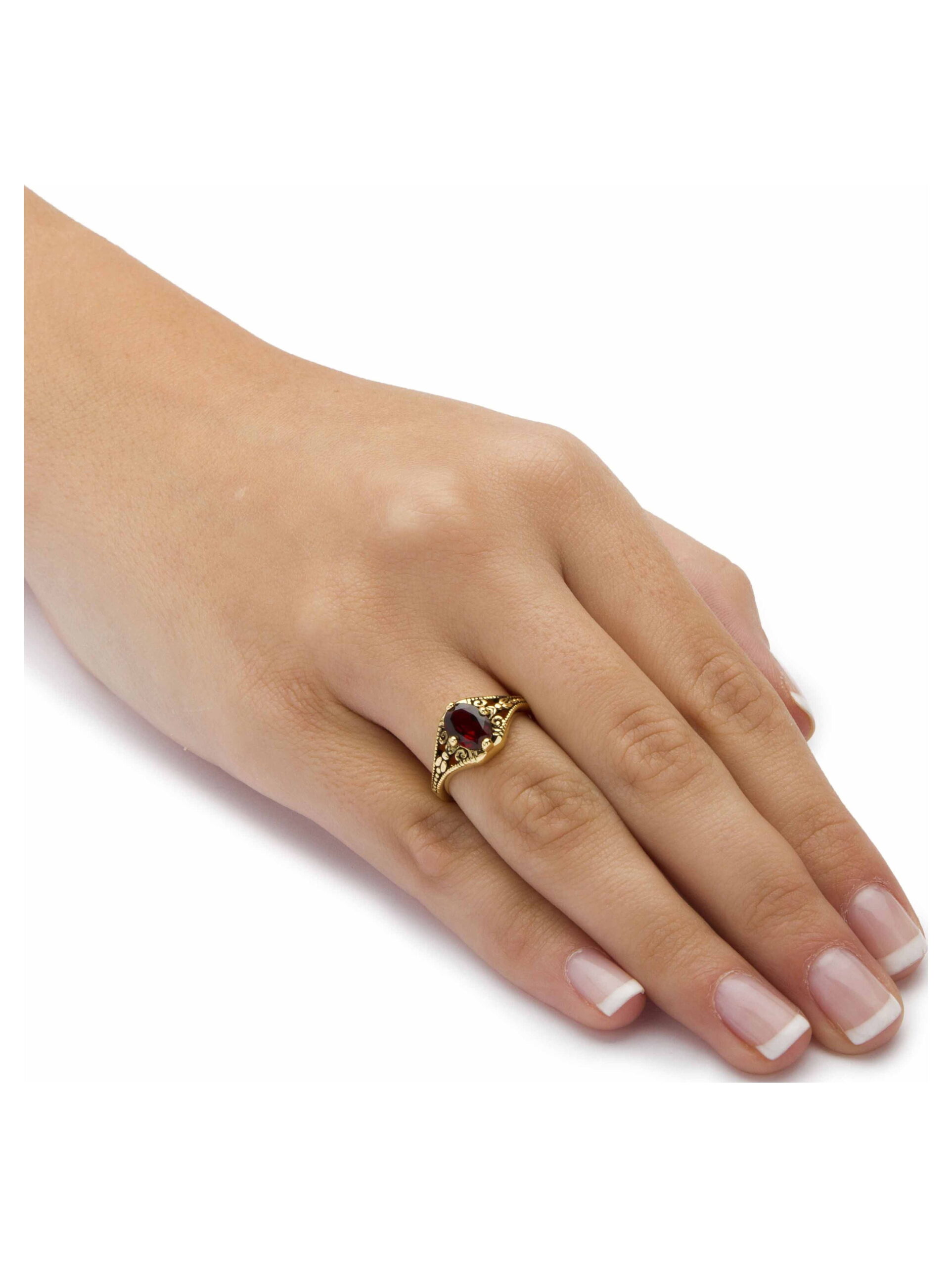 PalmBeach Jewelry Oval-Cut Genuine Garnet Vintage-Style Ring 1.40 TCW Yellow Gold-Plated - Image 4