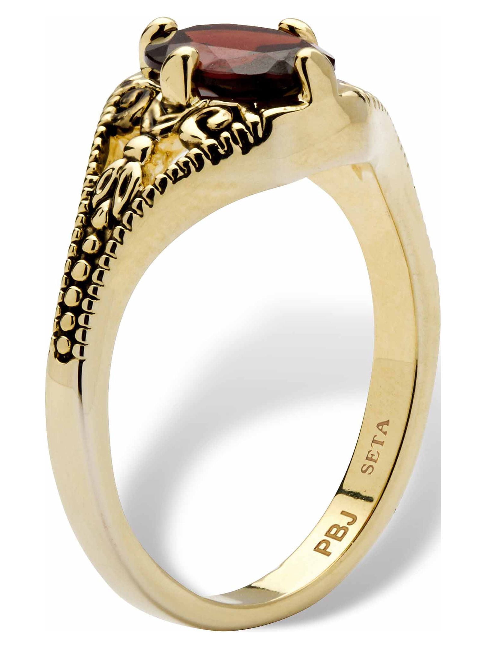 PalmBeach Jewelry Oval-Cut Genuine Garnet Vintage-Style Ring 1.40 TCW Yellow Gold-Plated - Image 3