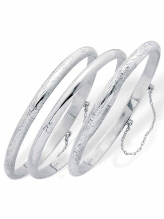 PalmBeach Jewelry Polished, Engraved and Floral Three-Piece Bangle Set in Yellow Gold-Plated or Sterling Silver
