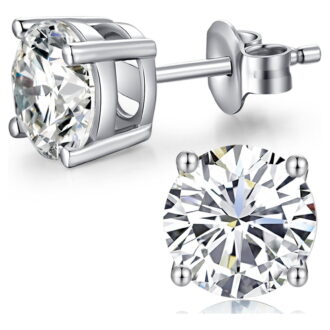 Paris Jewelry 18k White Gold 4ct Round White Sapphire Stud Earrings - Jewelry Gift for Women Plated