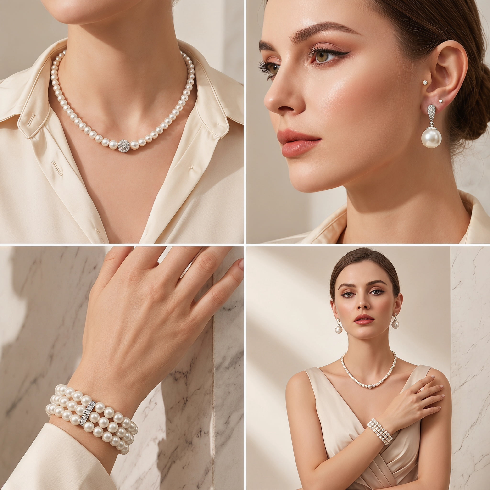 Pearl Rhinestone Jewelry Set for Women, 5Pcs Pearl Necklace, Bracelets and Earrings for Wedding, Birthday, Bridal Shower and Special Events - Image 3