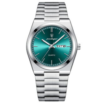 POEDAGAR Men Green Quartz Stainless Steel Fashion Watch Analog Waterproof Luminous Date Wristwatch