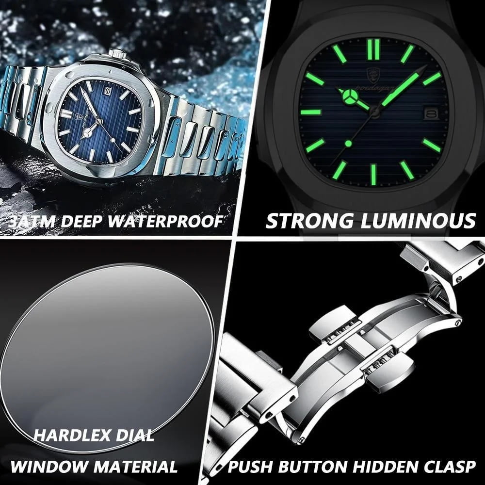 Poedagar Men Watch Rose Gold Quartz Stainless Steel Sports Waterproof Luminous Date Fashion Watches - Image 4