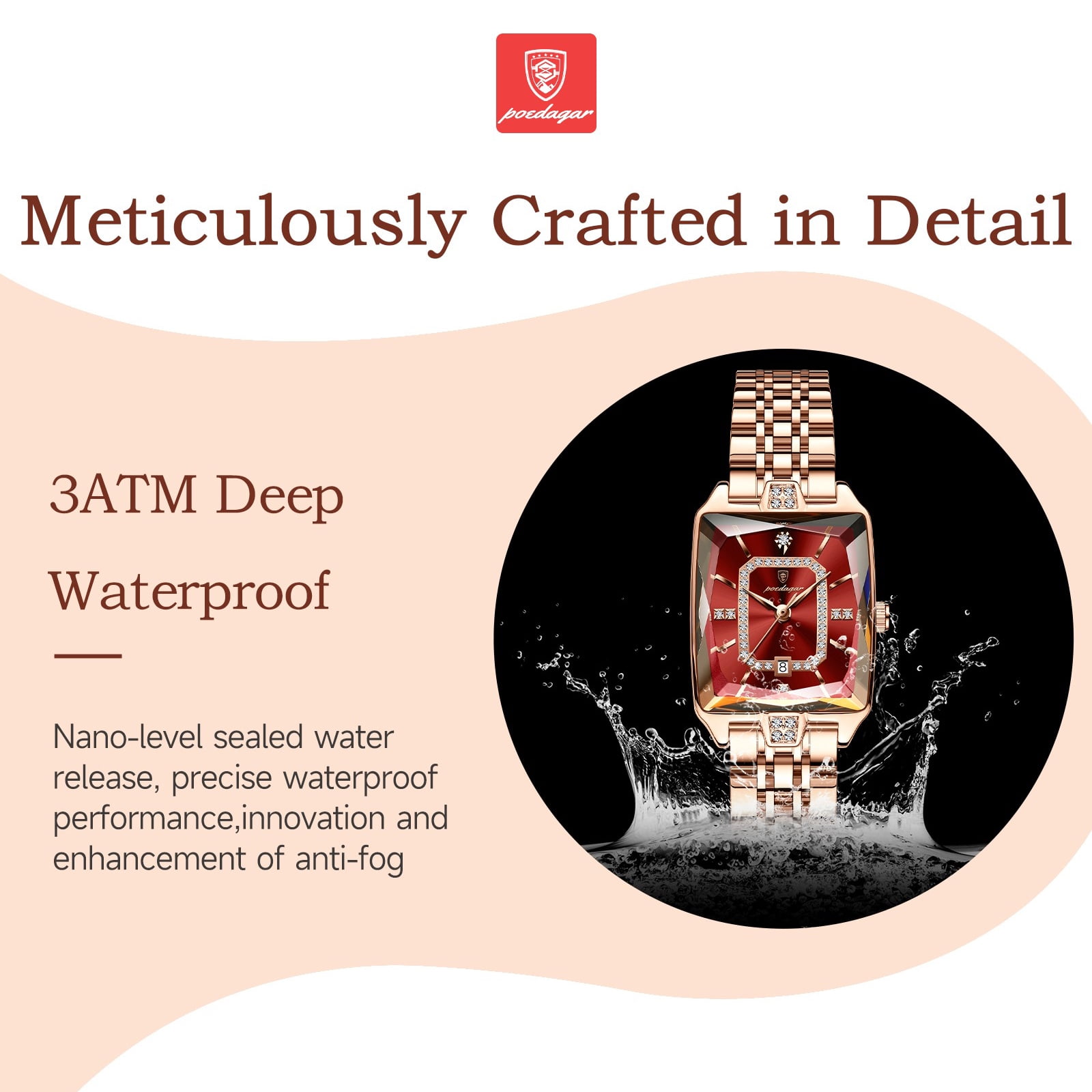 POEDAGAR Women Watch Fashion Rose Gold Stainless steel Diamond Quartz Female Wristwatch for Luxury Dress Ladies - Image 4