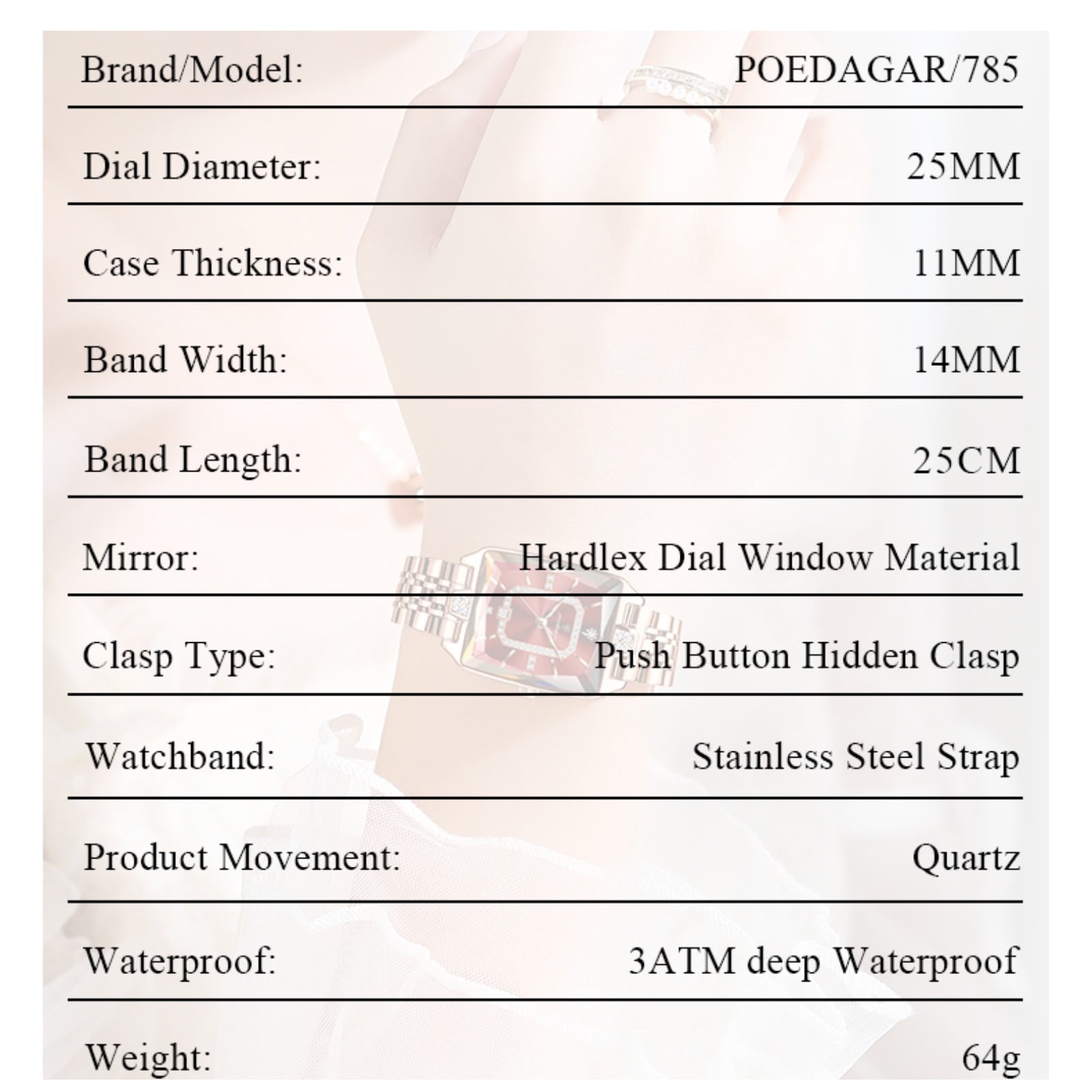 POEDAGAR Women Watch Fashion Rose Gold Stainless steel Diamond Quartz Female Wristwatch for Luxury Dress Ladies - Image 3