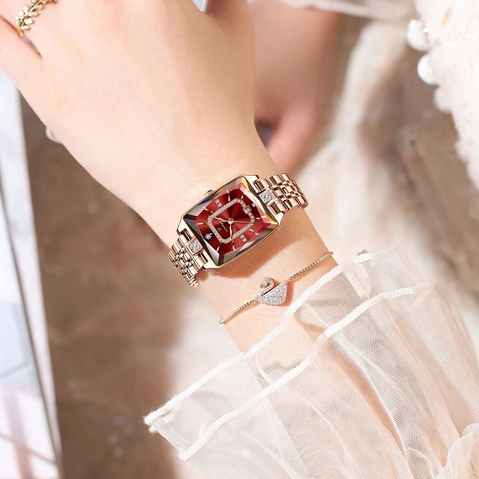 POEDAGAR Women Watch Fashion Rose Gold Stainless steel Diamond Quartz Female Wristwatch for Luxury Dress Ladies - Image 5