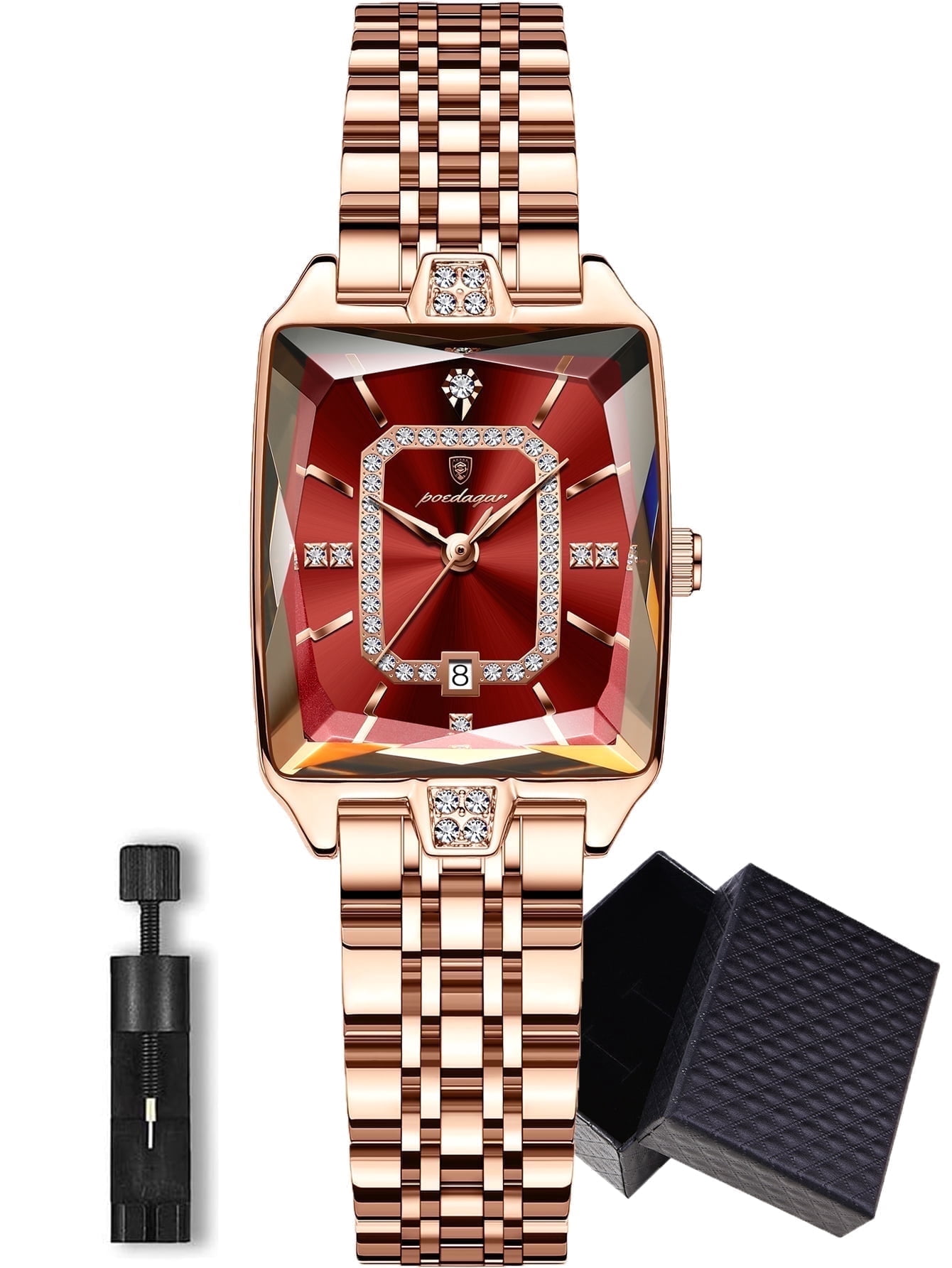 POEDAGAR Women Watch Fashion Rose Gold Stainless steel Diamond Quartz Female Wristwatch for Luxury Dress Ladies - Image 2