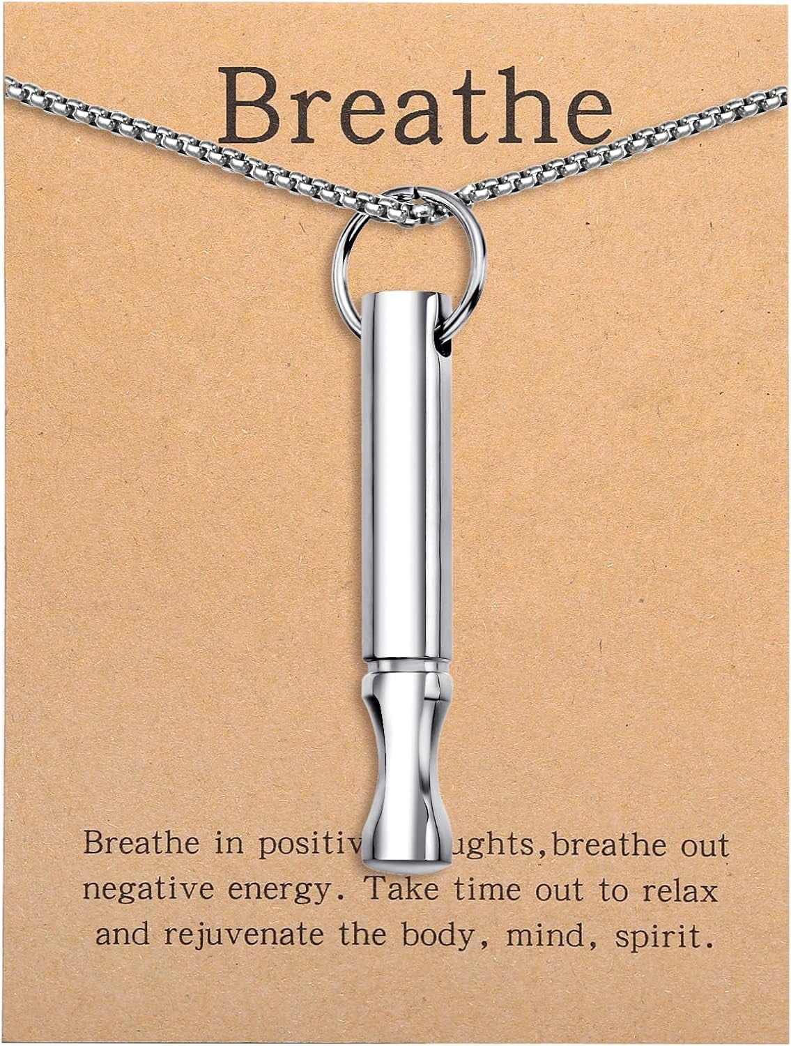 Positive Breathing Necklace Stainless Steel Stress Reduction Pendant Anxiety Reduction Jewelry Gift for Women Men