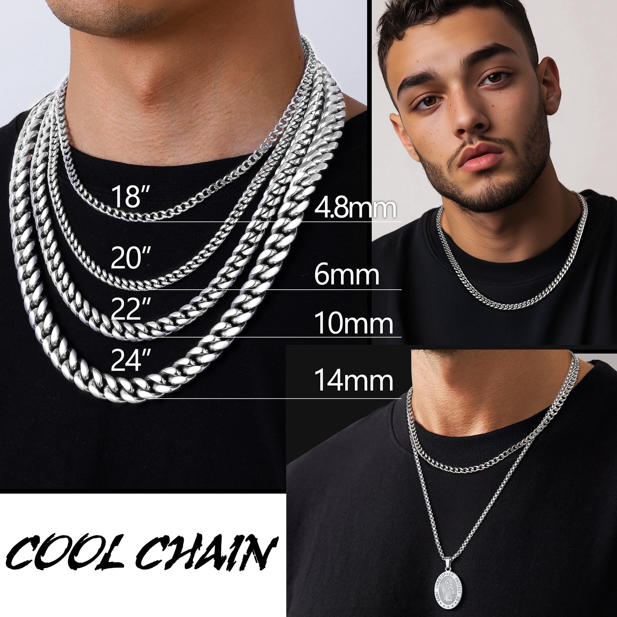 PROSTEEL Cuban Chain for Men 4.8mm Solid Stainless Steel Miami Necklace 14 Inch Hip Hop Mens Gift for Birthday - Image 4