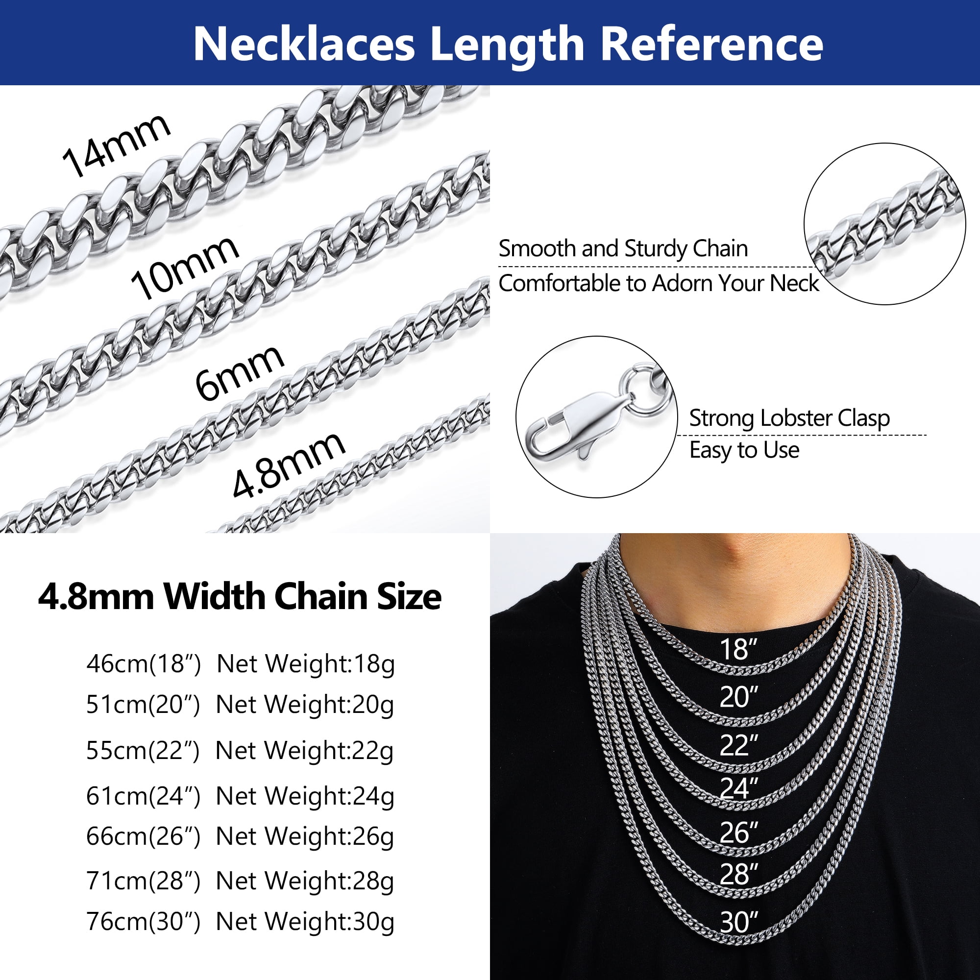 PROSTEEL Cuban Chain for Men 4.8mm Solid Stainless Steel Miami Necklace 14 Inch Hip Hop Mens Gift for Birthday - Image 5