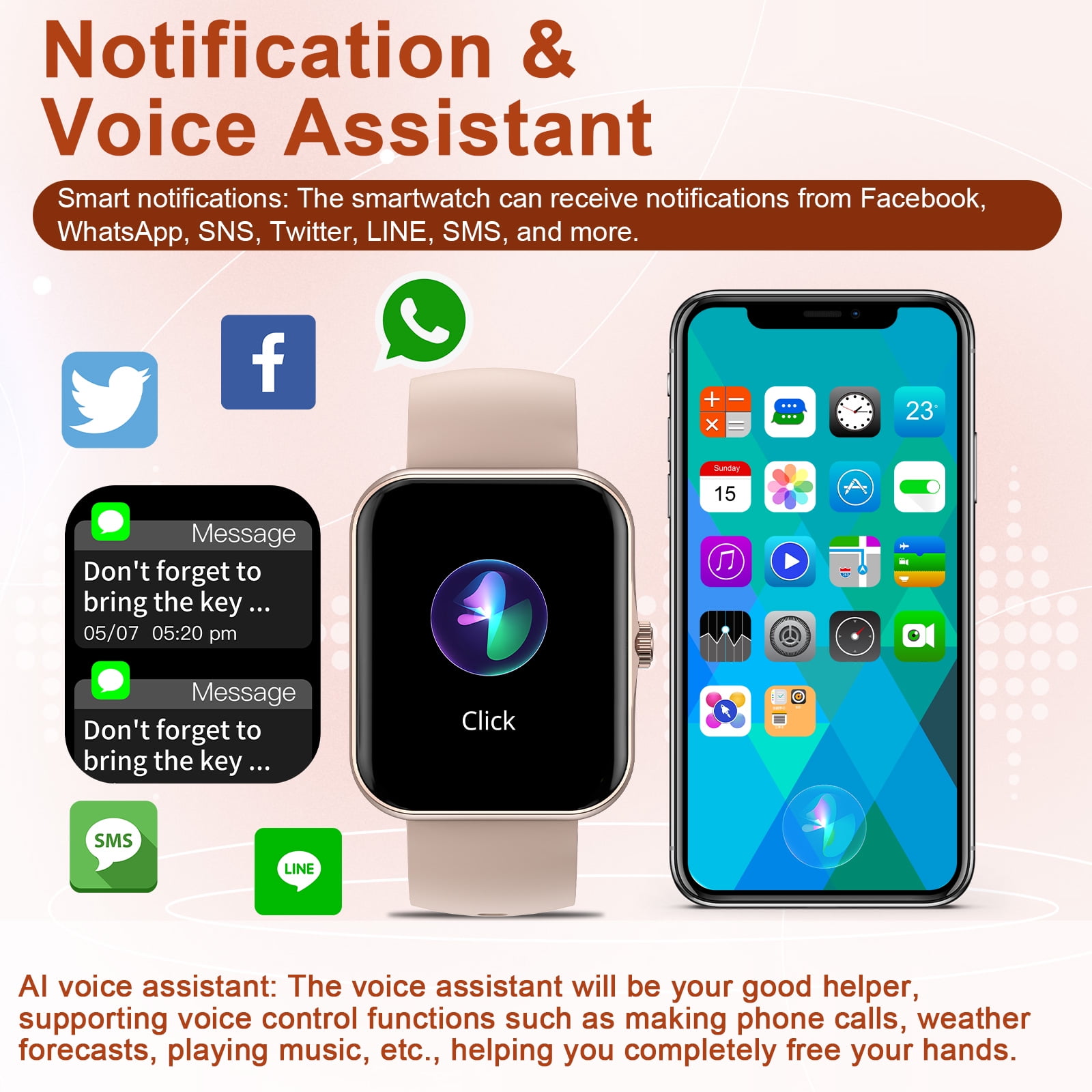 PTHTECHUS 1.83'' Smart Watch for Kids Sport Smartwatch with 37 Sports Modes DIY Watch Touchscreen Phone Calls Music Calculator Excellent Gift for Teenage(Gold) - Image 2